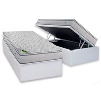 Conjunto Box Baú Solteiro: Colchão Molas Luckspuma Ensacadas Luck + Base CRC Courano White (88x188)