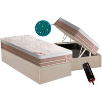 Cama Box Baú Solteiro: Colchão Molas Ensacadas Castor Vibro Massagem Magnético Premium + Base CRC Courano Clean(88x188)
