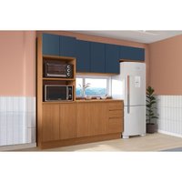 Cozinha Completa Ciela 5 Peças (2Aéreos+1Balcão+1TorreQuente+1Complemento) C5P116 Canela/Azul Profundo - Kappesberg