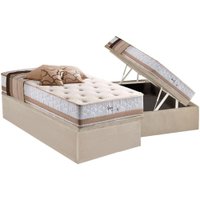 Cama Box Baú Solteiro: Colchão Molas MasterPocket Ensacadas Herval Maxspring Spain + Base CRC Suede Clean (88x188)
