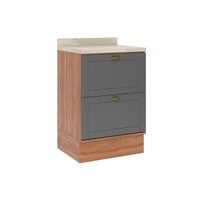 Gabinete de Cozinha Modulado Balcão c/ Tampo Bella 2610 c/ 2 Gavetas 60cm Nogal/Cinza - Carraro