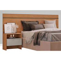 Cabeceira Cama Box Madeirado Casal Prime c/ 1 Mesa e 1 Gaveta Cumaru/Fendi 25 - Novo Horizonte