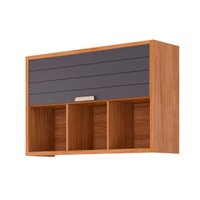 Armário Aéreo Cozinha Modulado Eloise c/ 1 Porta Basculante Riscada e 3 Nichos 120 cm Cinamomo/Titanium - MGM