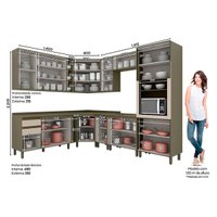 Cozinha Modulada Henn Connect 15 Peças (5Aéreos+5Balcões+1Paneleiro+4Complementos) C6P13 Duna/Cristal-Henn