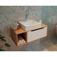 Balcão p/ Banheiro Suspenso BN3644 s/ Cuba c/ 1 Porta 80cm Amêndoa/Branco - Tecno Mobili