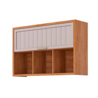 Armário Aéreo Cozinha Modulado Eloise c/ 1 Porta Basculante Riscada e 3 Nichos 120 cm Cinamomo/Off White - MGM