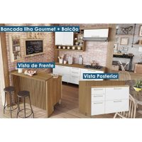 Balcão Ilha Cozinha Gourmet Burguesa c/ 2 Portas e 3 Gavetas 120cm Freijó/Branco - Nesher