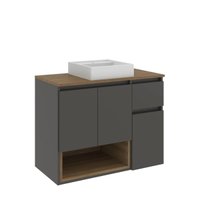 Gabinete de Banheiro Suspenso 80x40x62cm Aurora com Cuba Mel Grafite MDP Faema