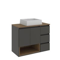 Gabinete de Banheiro Suspenso com Cuba 80x62cm Mel Grafite Vitória MDP Faema