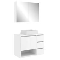 Conjunto Gabinete de Banheiro 80cm Vitória com Espelheira e Cuba Branca MDP Faema