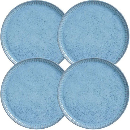 Jogo 4 Pratos Rasos Linhas Breeze 27,5cm Cerâmica Azul Porto Brasil Mesa Posta Jantar