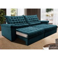 Sofá Retrátil e Reclinável 2,35m Molas Ensacadas Cama inBox Big Space com Bordado 3D Velusoft Petróleo