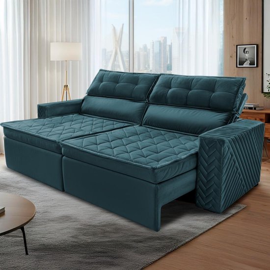 Sofá Retrátil e Reclinável 2,30m Cama inBox Charm Velusoft Petróleo