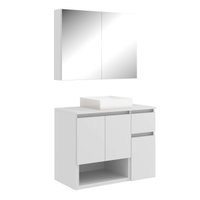 Conjunto Gabinete de Banheiro 80cm Aurora com Espelheira e Cuba Branca MDP Faema