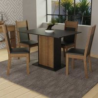 Conjunto: Sala de Jantar Madesa Sheila Mesa Tampo de Madeira 4 Cadeiras - Rustic/Preto