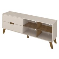 Rack Bancada Tv 75 Pol MDF 2 Gavetas Cedro Off White ARLY
