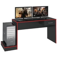 Mesa Escrivaninha Gamer 1 Gaveta 160 cm Preto Vermelho ARLY