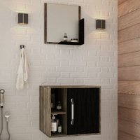 Armário de Banheiro Olivia 1 Porta 2 Prateleiras com Espelho Carvalho Dark/Preto ônix  - Pnr Móveis