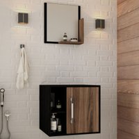 Armário de Banheiro Olivia 1 Porta 2 Prateleiras com Espelho Preto ônix/Nogal - Pnr Móveis
