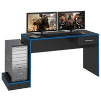 Mesa Escrivaninha Gamer 1 Gaveta 160 cm Preto Azul ARLY