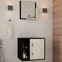 Armário de Banheiro Olivia 1 Porta 2 Prateleiras com Espelho Preto Onix/Snow - Pnr Móveis