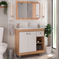 Armário de Banheiro Eugene 3 Portas 1 Gaveta com Cuba Castanho/Branco - Pnr Móveis