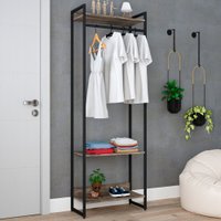 Closet Fine Ii 3 Prateleiras Carvalho Dark/Preto - Pnr Móveis