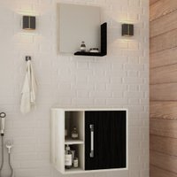 Armário de Banheiro Olivia 1 Porta 2 Prateleiras com Espelho Snow/Preto ônix - Pnr Móveis