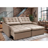 Sofá Sem Caixa Retrátil 1,60m SoftGel Celeste Velusoft Bege Cama inBox