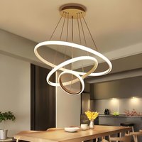 Lustre Pendente Com 3 Arcos Anéis Orbital Dourado Moderno 89W Bivolt Luxo