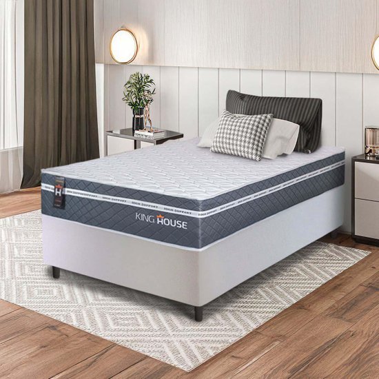 Conjunto Box Branco Cairo Cinza Molas Ensacadas Solteiro 88x188x64 - King House