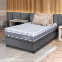 Conjunto Box Baú Cinza Durban Cinza Espuma D28 Solteiro 88x188x64 - King House