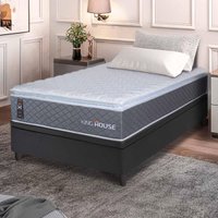 Conjunto Box Baú Preto Argel Cinza Espuma D33 Solteiro 88x188x74 - King House