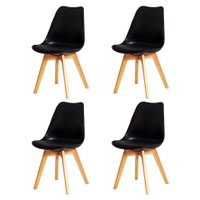 Kit 4 Poltronas Cadeiras Para Mesa Sala De Jantar Quarto Penteadeira Cozinha Base De Madeira Saarinen Leda Design Preta
