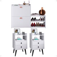 Kit 2 Mesas Cabeceira Dream Mesinha Lateral Cama Sapateira Vertical Milano Banquinho Organizador Quarto Branco - RPM