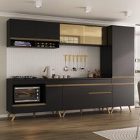 Cozinha Modulada Completa Compacta 287cm com Balcão para Cooktop Veneza Multimóveis MP2267