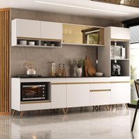 Cozinha Modulada Completa Compacta 287cm com Balcão para Cooktop Veneza Multimóveis MP2269
