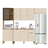 Armário de Cozinha Completa Modulada Com Balcão Nicho Para Micro Ondas Vert Plus Off White/Madeirado