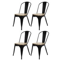 Kit 4 Cadeiras Para Mesa De Jantar Cozinha Sala Escrivaninha Restaurante Tolix Iron Industrial Preta Assento Madeira