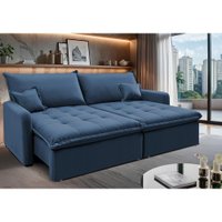 Sofá Sem Caixa Retrátil 1,60m SoftGel Luna Velusoft Azul Cama inBox
