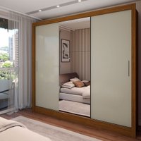 Guarda-Roupa Casal Colie 3 Portas 3 Gavetas com Espelho Cinamomo/Off White - Panorama Móveis