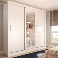 Guarda-Roupa Casal Cali Slim 3 Portas com Espelho Branco - Panorama Móveis