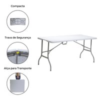 Mesa Dobrável Portátil Que Vira Maleta Para Camping Praia Leve Plástico 152cm Branca