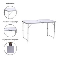 Mesa Dobrável Portátil Que Vira Maleta Para Camping Praia Leve Alumínio 120cm Branca