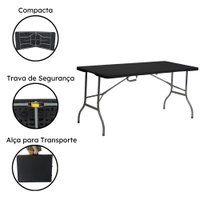Mesa Dobrável Portátil Que Vira Maleta Para Camping Praia Leve Plástico 180cm Preta