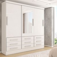 Guarda-Roupa Casal Joris 3 Portas 9 Gavetas com Espelho Branco - Panorama Móveis