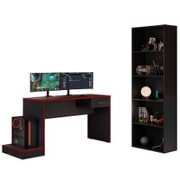 Mesa Gamer 1 Gaveta E Estante Livreiro Preto Vermelho ARLY