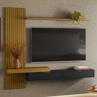 Painel para TV Até 65 Polegadas Nuke 2 Portas Ripado Cedro Freijo/Preto - Pnr Móveis