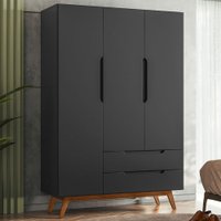 Guarda-Roupa Solteiro Vertigo 3 Portas 2 Gavetas Preto - Pnr Móveis