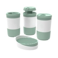 Kit Banheiro Code Crippa Com 4 Peças (Porta Escova, Porta Sabonete Líquido, Porta Algodão E Saboneteira)  - Menta